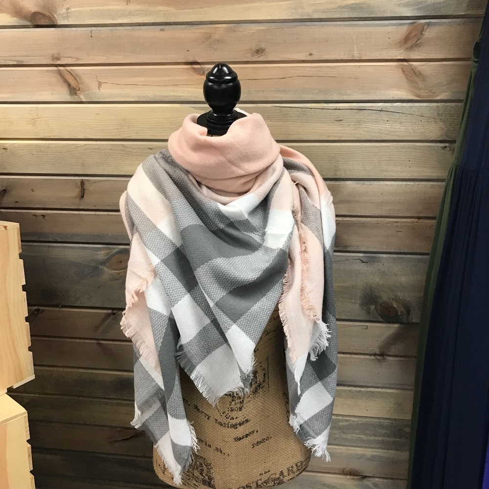 Light Pink, Gray and White Blanket Scarf - Picture 1 of 2